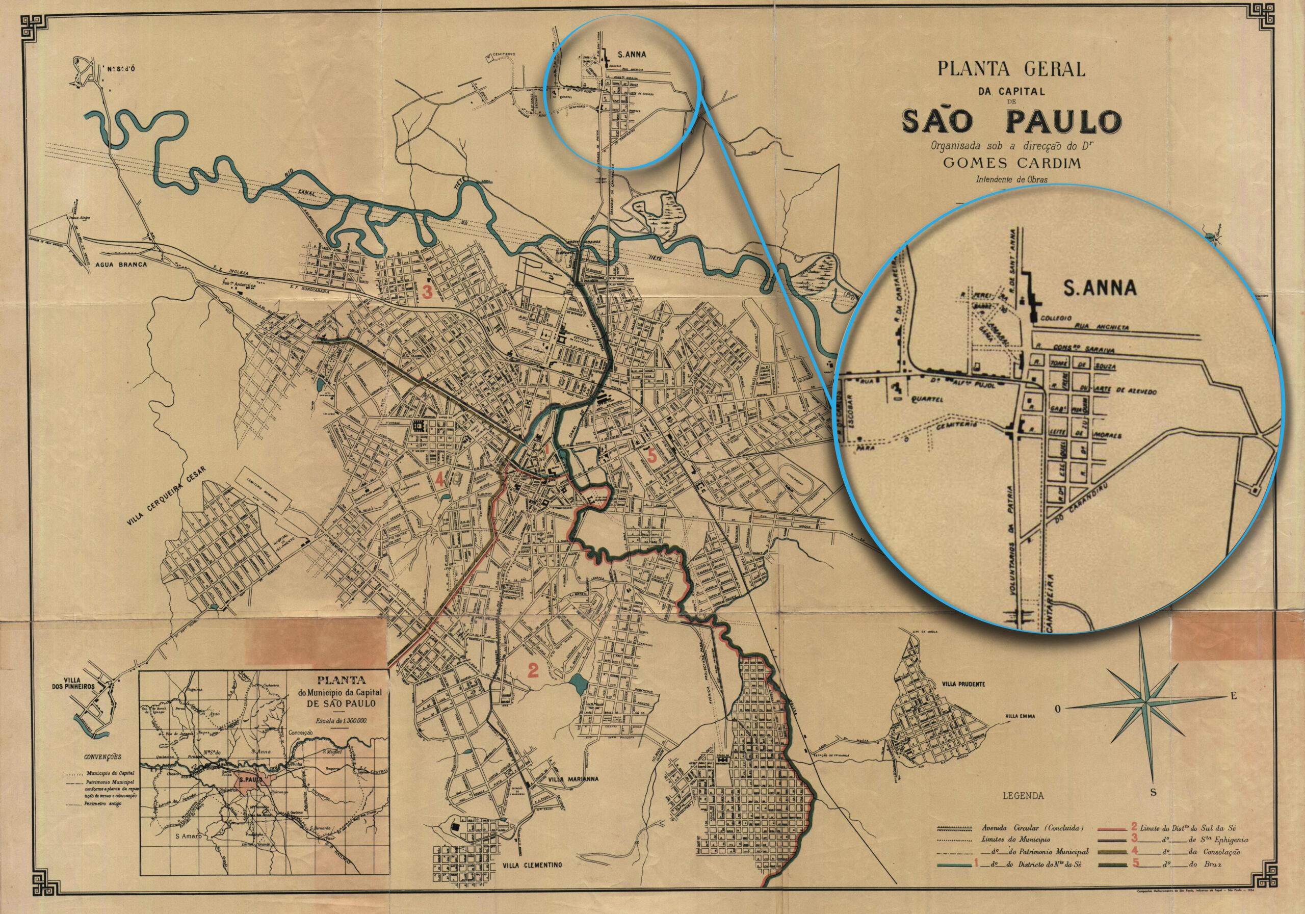 Planta Geral da Capital de São Paulo, 1897, com detalhe da região de S. Anna